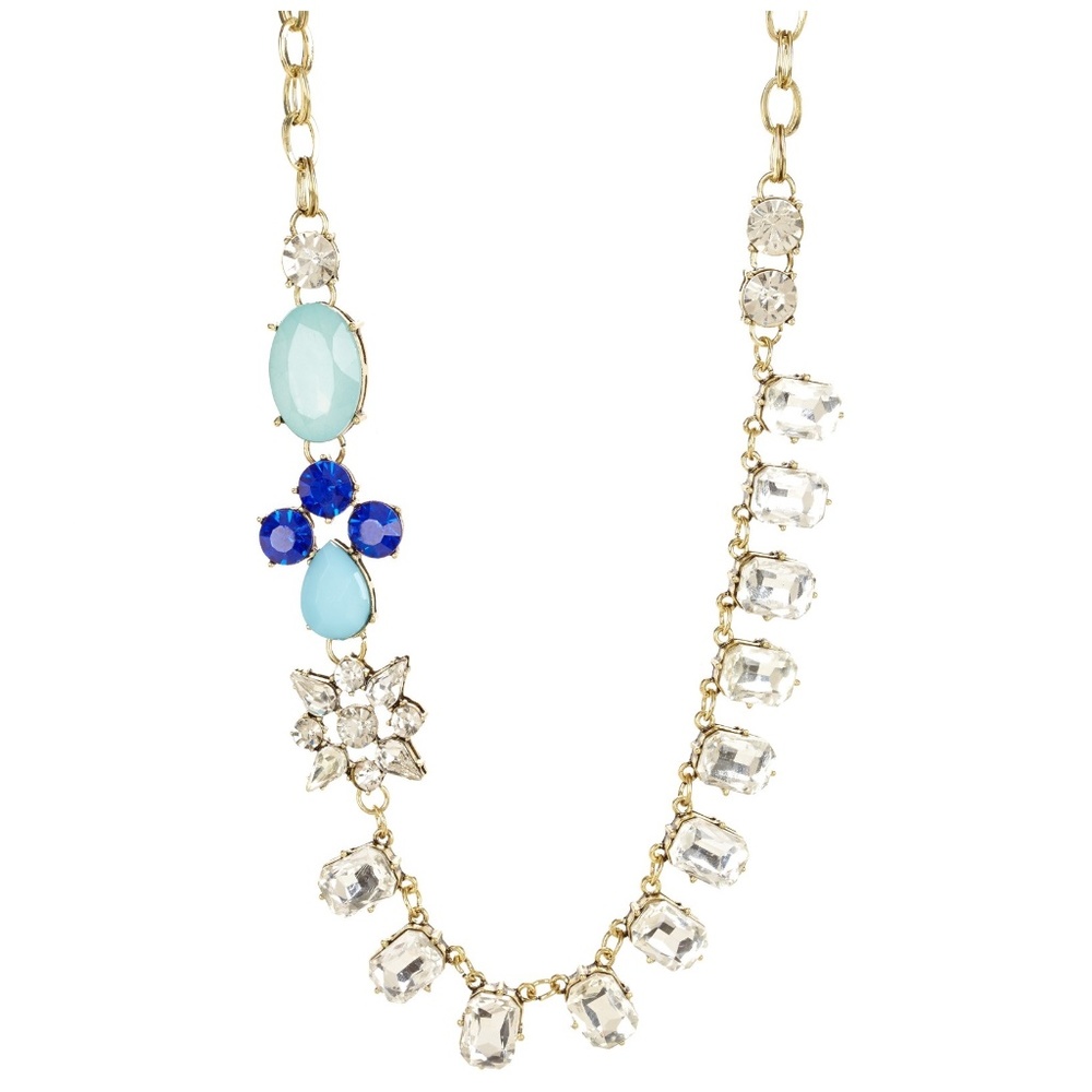 Blue Crystal and Resin Necklace-#J088